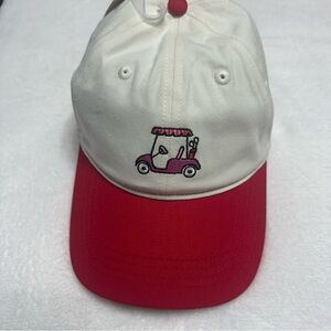 Frasier Sterling Red and Cream Hat with Embroidered Golf Cart NWT Women’s